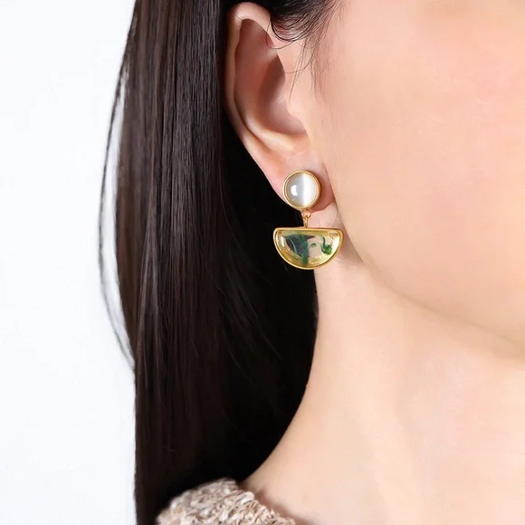 TWO PAIR FOR $55💎*Unique Abstract 18K Gold Plated Resin Drop Earrings*ML - Picture 6 of 11